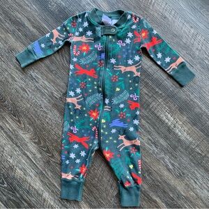 Hanna Andersson 3-6 month holiday zipper pajamas baby dark green Christmas